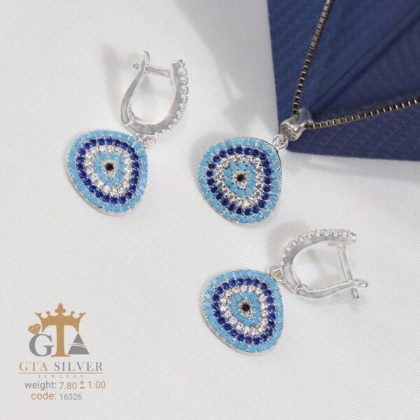 نیم ست نقره میکرو طرح چشم نظر کد 16326 - تصویر 4