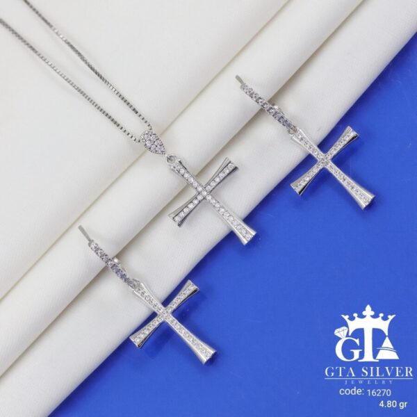 نیم ست نقره میکرو طرح صلیب کد 16270 - تصویر 3