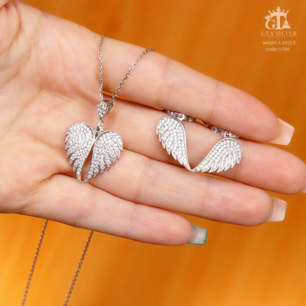 نیم ست نقره میکرو طرح بال فرشته کد 16386 - Image 2