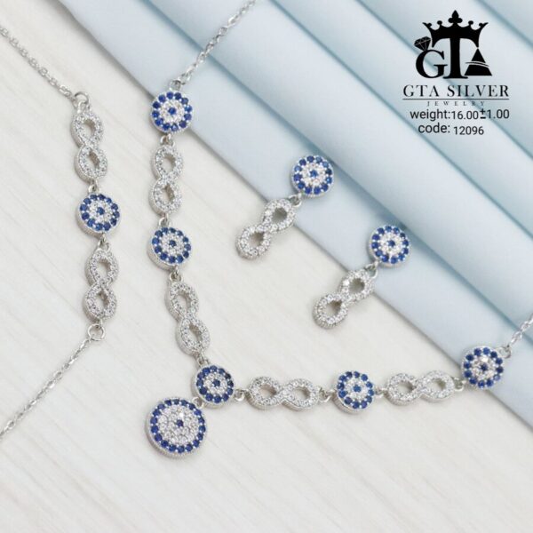 سرویس نقره میکرو زنجیری طرح چشم نظر کد 12096 - Image 3