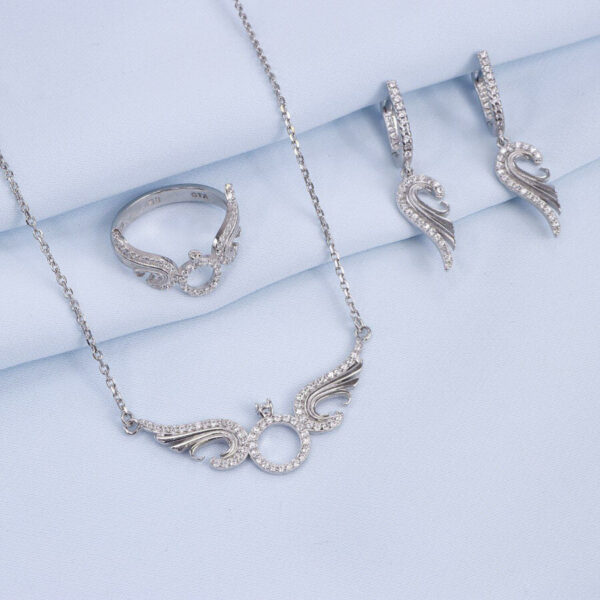 نیم ست نقره میکرو طرح حلقه و بال فرشته کد 16315 - Image 2