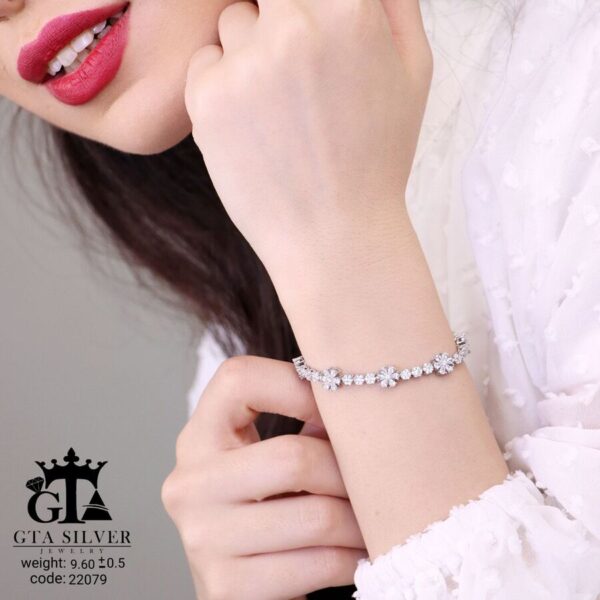 دستبند نقره میکرو طرح فلاور کد 22079 - تصویر 2