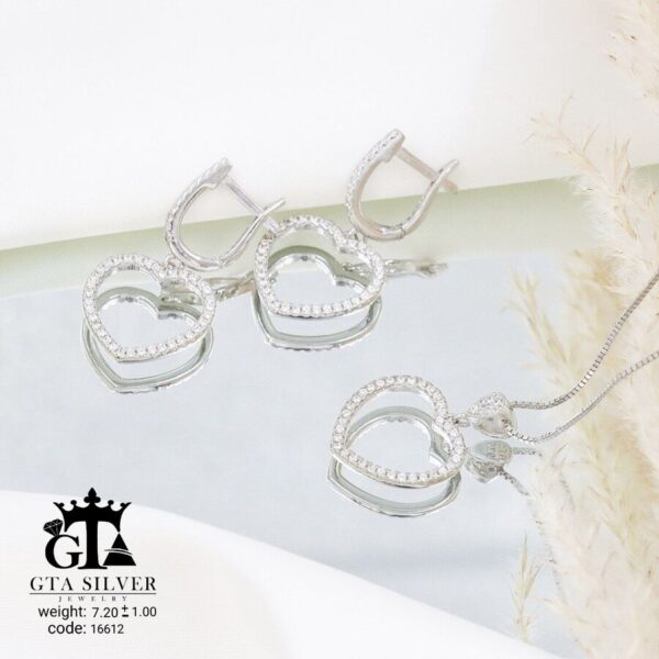 نیم ست نقره میکرو طرح قلب کد 16612 - Image 4