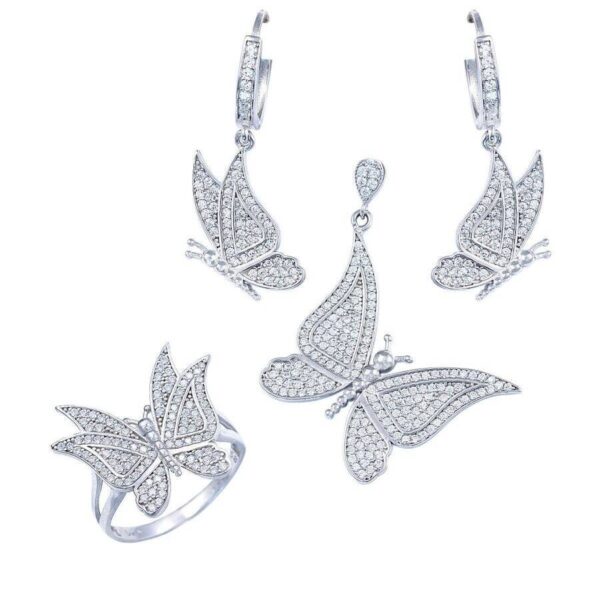 نیم ست نقره میکرو طرح پروانه کد 16133 - Image 3