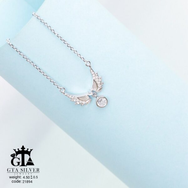 گردنبند نقره زنانه نگین‌دار طرح بال فرشته کد 21894 - تصویر 3