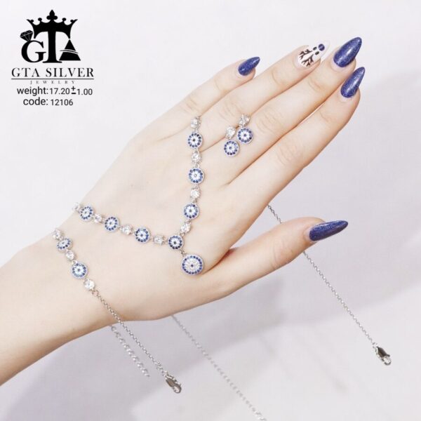 سرویس نقره میکرو زنجیری طرح چشم نظر کد 12106 - Image 4