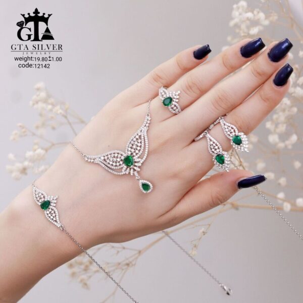 سرویس نقره نگین سبز میکرو زنجیری کد 12142 - Image 3