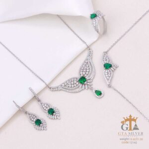 سرویس نقره نگین سبز میکرو زنجیری کد 12142