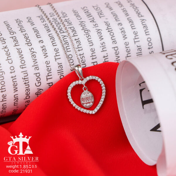 مدال نقره زنانه قلبی میکرو کد 21931 - Image 3