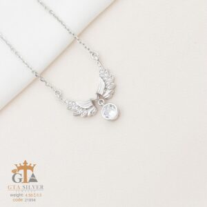 گردنبند نقره زنانه نگین‌دار طرح بال فرشته کد 21894
