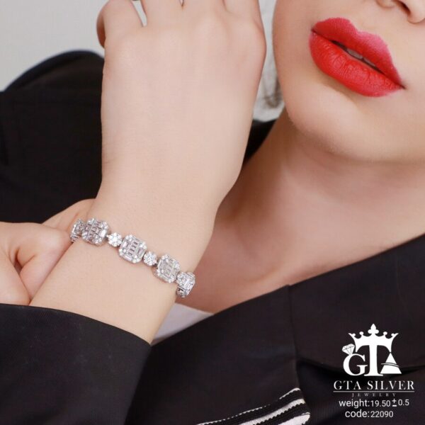 دستبند نقره میکرو طرح امرالدکات کد 22090 - Image 2