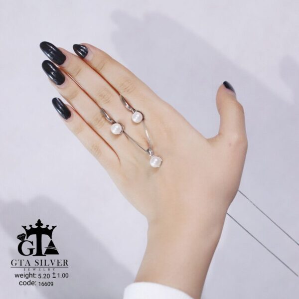 نیم ست نقره میکرو مرواریدی کد 16609 - تصویر 4