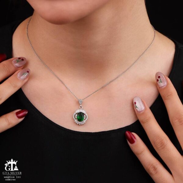 مدال نقره زنانه تک نگین میکرو کد 21955 - Image 2