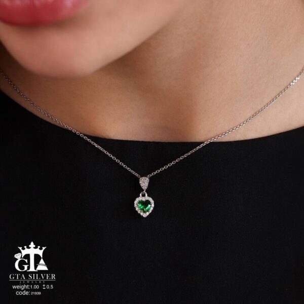 مدال نقره زنانه قلبی تک نگین میکرو کد 21939 - Image 2