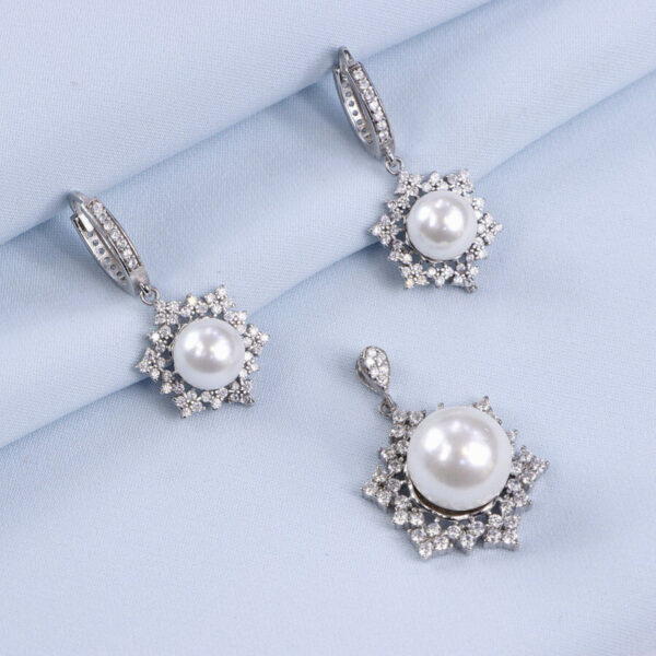 نیم ست نقره میکرو مروارید دار کد 16335 - Image 2