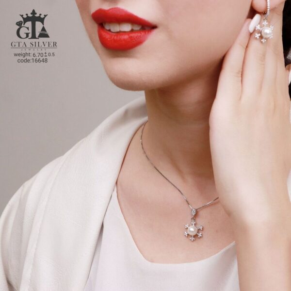 نیم ست نقره میکرو طرح دونه برف مروارید دار کد 16648 - تصویر 2