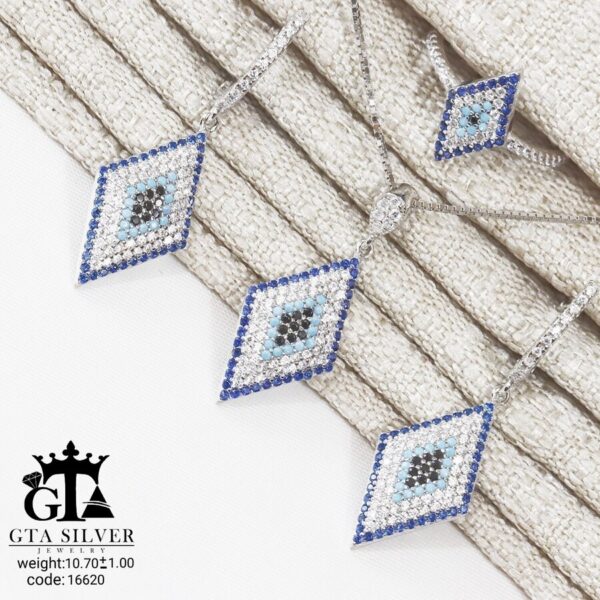 نیم ست نقره میکرو طرح چشم نظر کد 16620 - Image 3