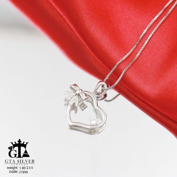 مدال نقره زنانه آینه‌ای قلبی میکرو کد 21898 - Image 3