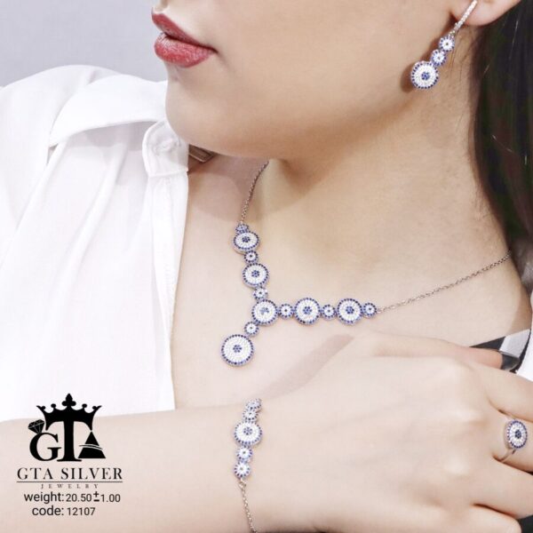 سرویس نقره میکرو زنجیری طرح چشم نظر کد 12107 - Image 2