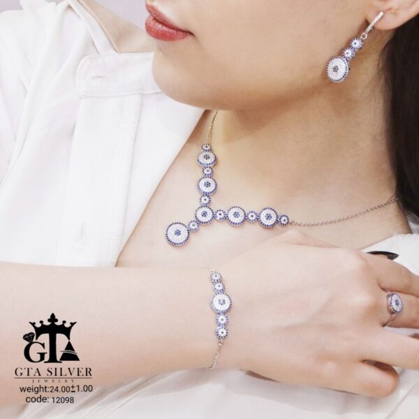 سرویس نقره میکرو زنجیری طرح چشم نظر کد 12098 - تصویر 2