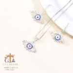 نیم ست نقره میکرو طرح چشم نظر کد 16417 - Image 4