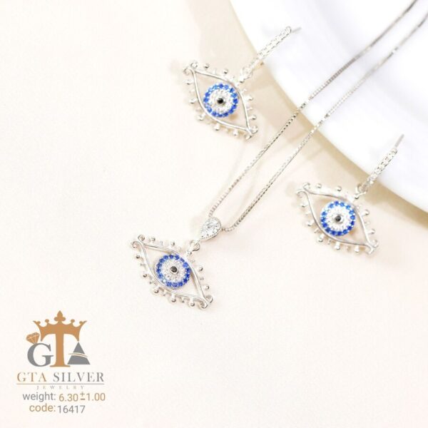 نیم ست نقره میکرو طرح چشم نظر کد 16417 - Image 4