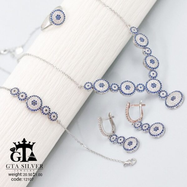 سرویس نقره میکرو زنجیری طرح چشم نظر کد 12107 - Image 3