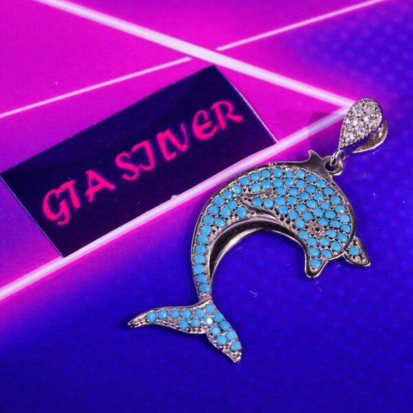 مدال نقره میکرو رنگی طرح دلفین کد 21627 - Image 2