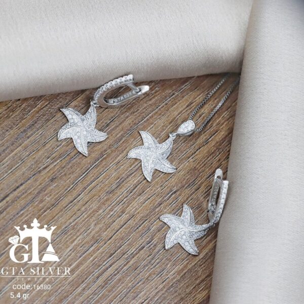 نیم ست نقره میکرو طرح ستاره دریایی کد 16380 - تصویر 3