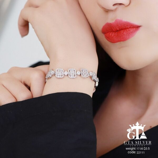 دستبند نقره میکرو طرح امرالدکات کد 22111 - Image 2