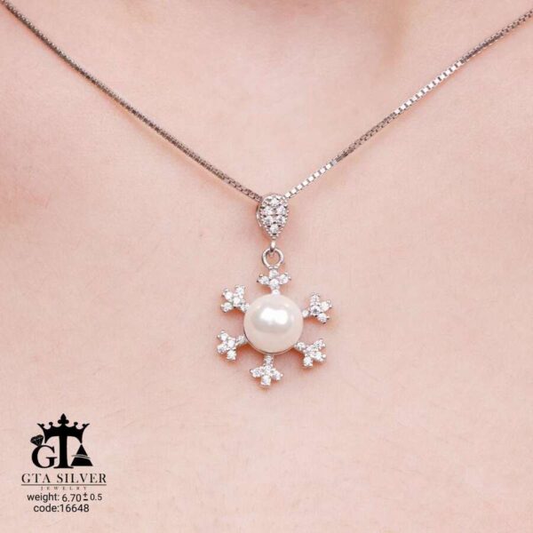 نیم ست نقره میکرو طرح دونه برف مروارید دار کد 16648 - تصویر 3