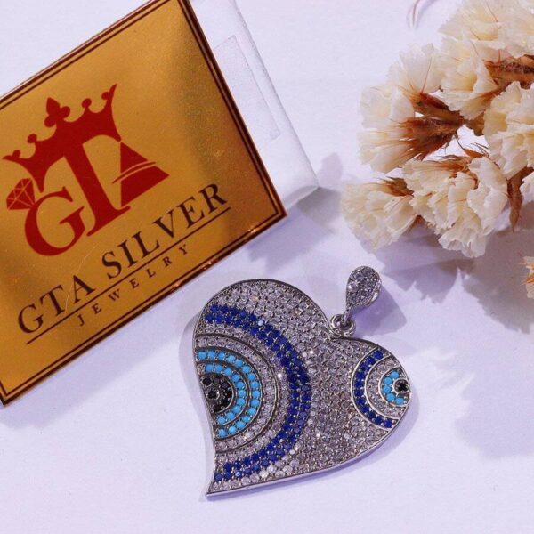 مدال نقره میکرو رنگی چشم نظر کد 21571 - تصویر 3