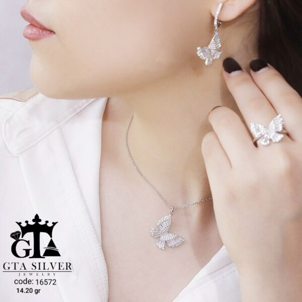 نیم ست نقره میکرو طرح پروانه کد 16572 - Image 2