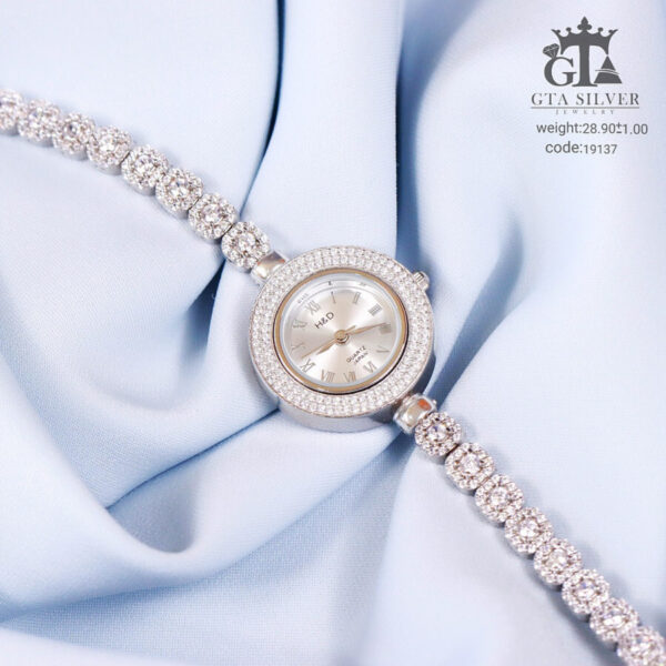 ساعت نقره جواهری روکش رادیوم کد 19137 - Image 4