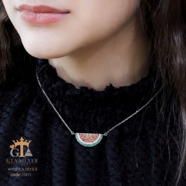 گردنبند نقره زنانه طرح هندوانه کد 21871 - تصویر 2