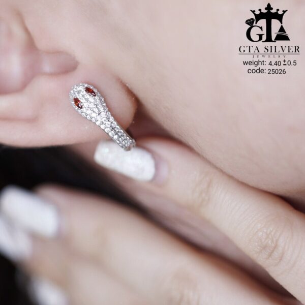 گوشواره نقره میخی میکرو طرح مار کد 25026 - تصویر 4