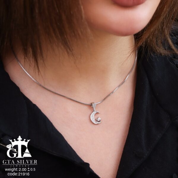 مدال نقره زنانه ماه و ستاره میکرو کد 21916 - Image 2