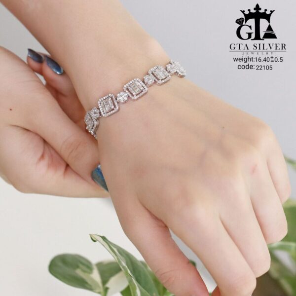 دستبند نقره میکرو طرح امرالدکات کد 22105 - Image 2