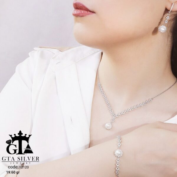 سرویس نقره میکرو زنجیری مرواریدی کد 12120 - Image 2