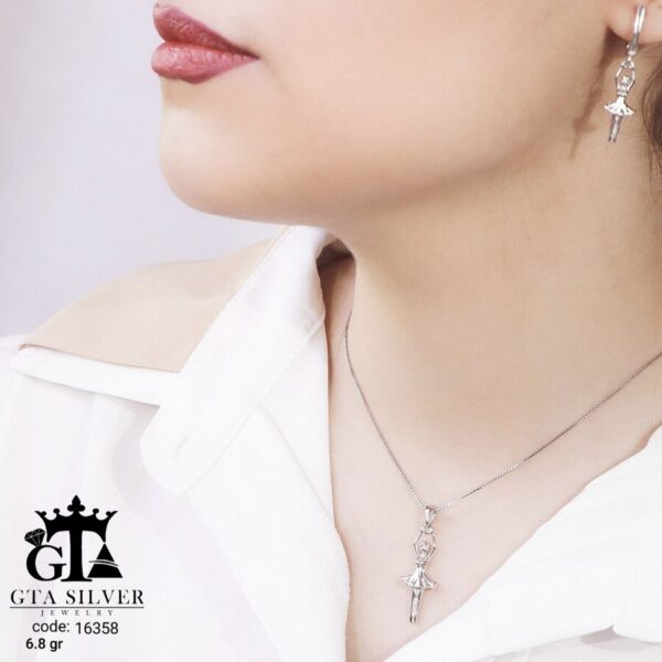 نیم ست نقره میکرو طرح رقص باله کد 16358 - Image 2