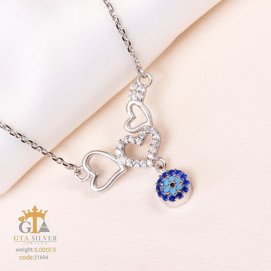 35210e00-00f4-4345-acca-8f16918b479b.jpg گردنبند نقره زنانه طرح قلب و چشم نظر کد 21694 - Image 1