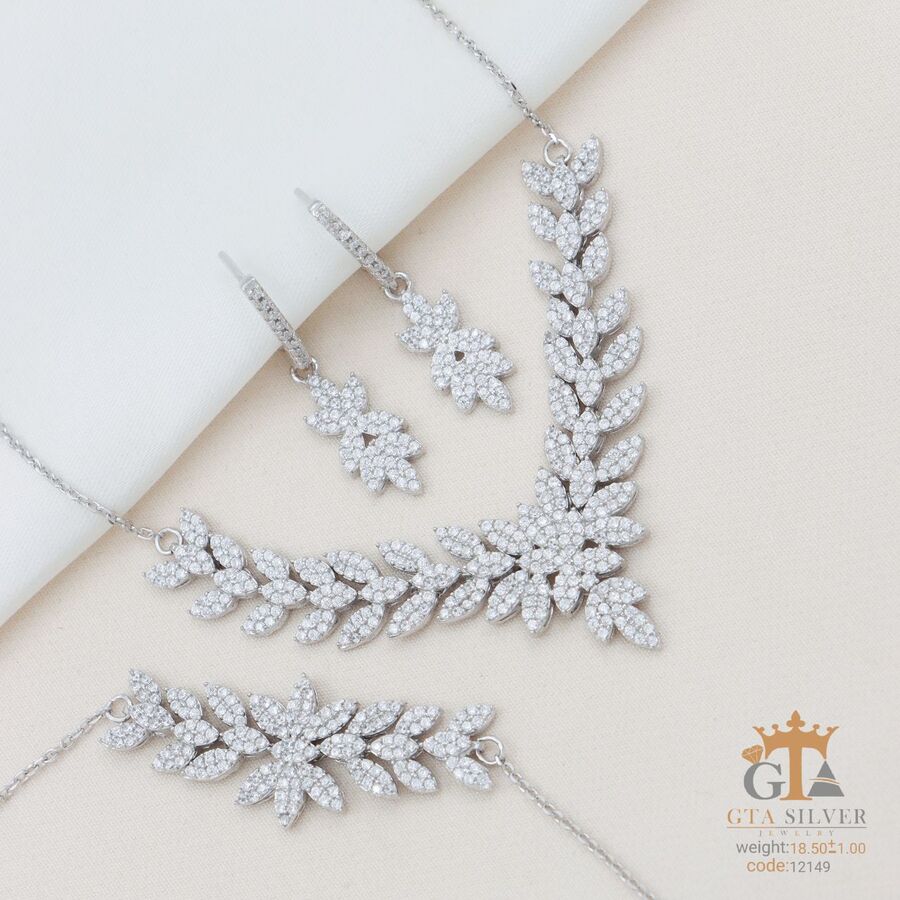 35ccb800-4bac-478b-bf8a-ecbeeee14422.jpg سرویس نقره زنانه طرح برگ زیتون مدل میکرو زنجیری کد 12149 - تصویر 1