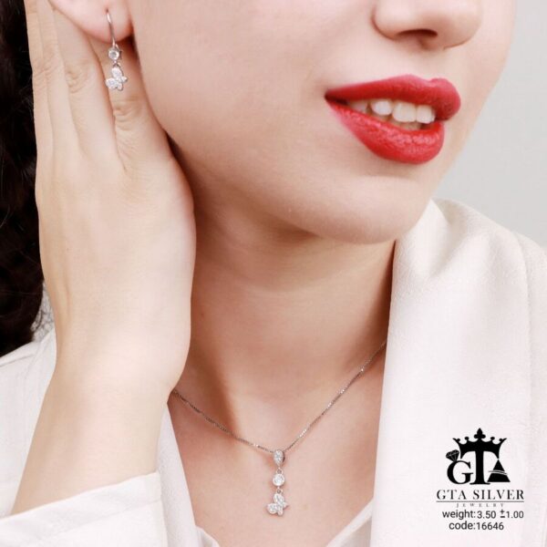 نیم ست نقره میکرو طرح پروانه کد 16646 - Image 2