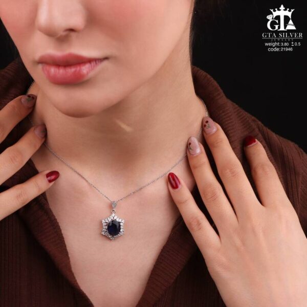 مدال نقره زنانه تک نگین میکرو کد 21946 - Image 2