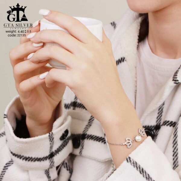 دستبند نقره میکرو مرواریدی کد 22135 - Image 3