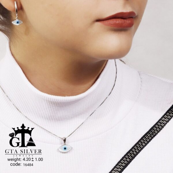 نیم ست نقره میکرو طرح چشم صدفی کد 16484 - Image 2