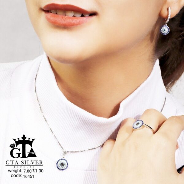 نیم ست نقره میکرو طرح چشم نظر کد 16451 - تصویر 2