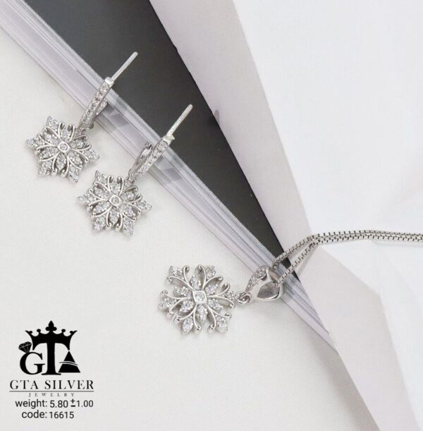 نیم ست نقره میکرو طرح برف کد 16615 - Image 3