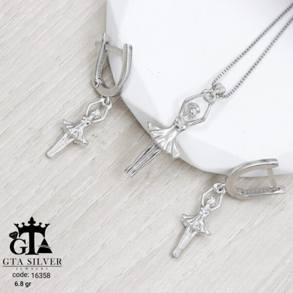 نیم ست نقره میکرو طرح رقص باله کد 16358 - Image 4