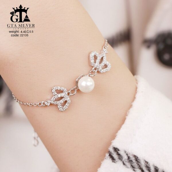 دستبند نقره میکرو مرواریدی کد 22135 - Image 2